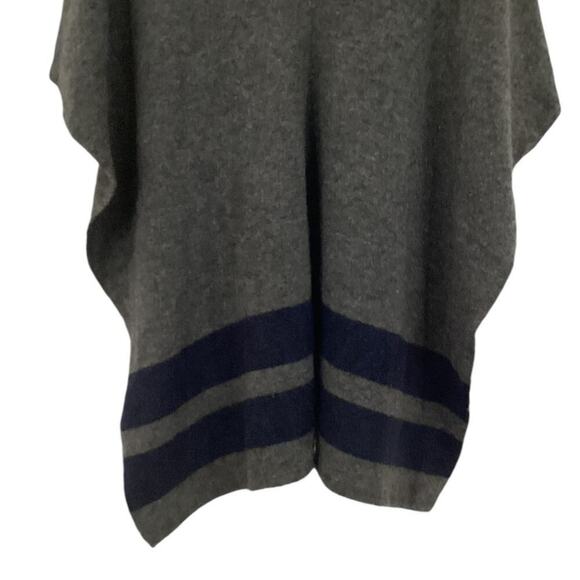 Jenni Kayne Stripe Poncho In Charcoal Navy One Size Italian Wool Yak Blend - Picture 6 of 12